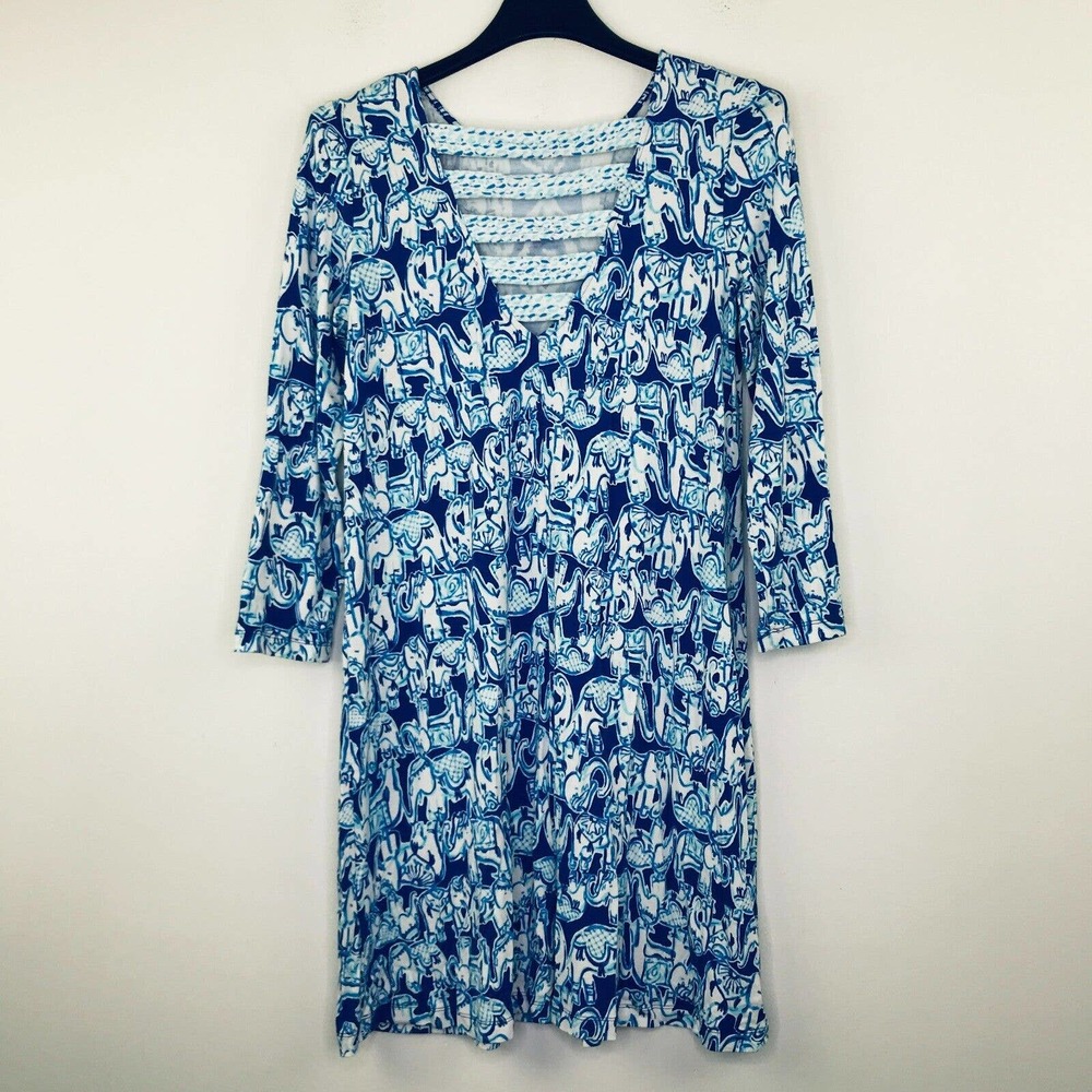 Lilly Pulitzer Small Dress Ophelia Get Trunky Blue Watercolor Elephant AZ28 - Picture 6 of 6